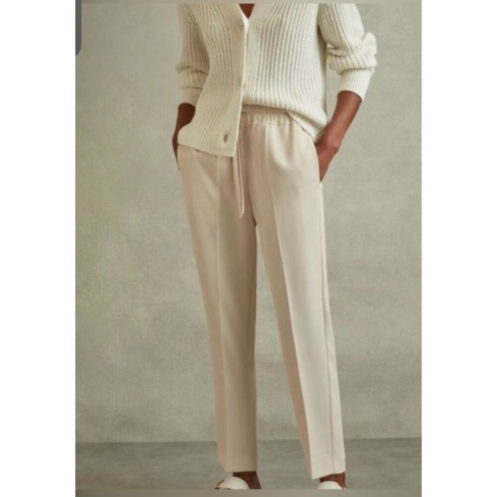 REISS Hailey Cream Tapered Pull On Trousers